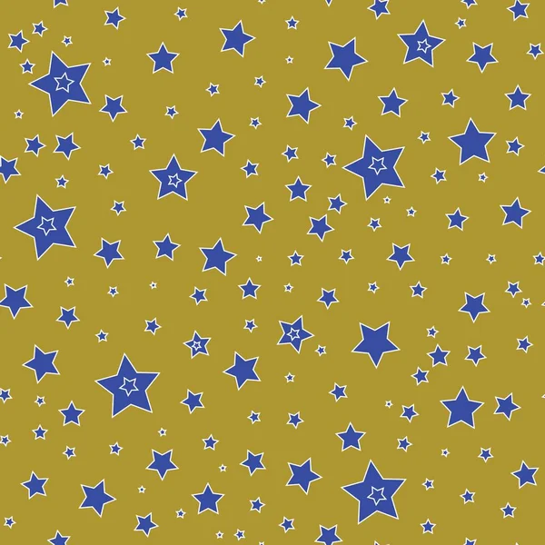 Бесшовный Рисунок Голубыми Звездами Фоне Оливкового Золота — стоковый вектор