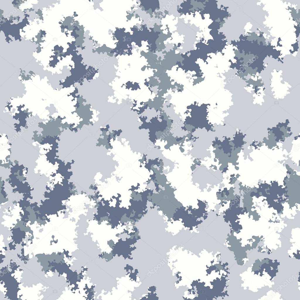 Fashion camo design. Digital camouflage pattern Winter colored clouds. Seamless vector. Trendy camouflage fabric texture