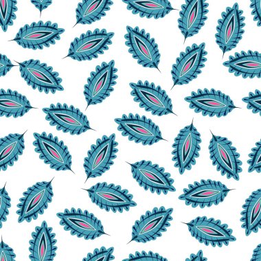 Stilize renkli yaprakları seamless modeli. Halk boho evrensel doku. Çizilmiş vektör dekoratif çiçek süs arka plan el.