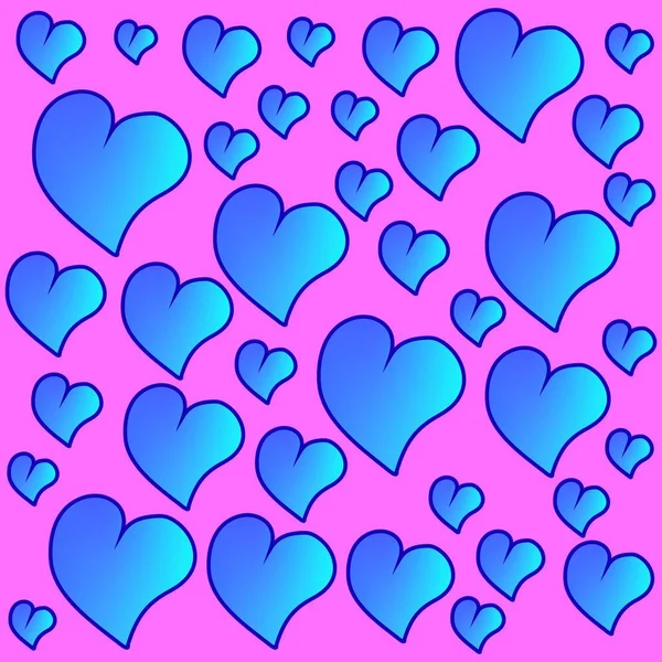 Lustige Blaue Nahtlose Valentines Muster Mit Cartoon Gradienten Herzen — Stockvektor