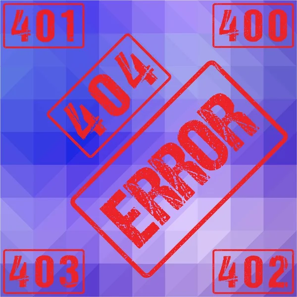 404 rohe Buchstaben mit rotem Siegel isoliert auf Lowpoly-Hintergrund. Rote Tinte Grunge Gummistempel-Imitat — Stockvektor