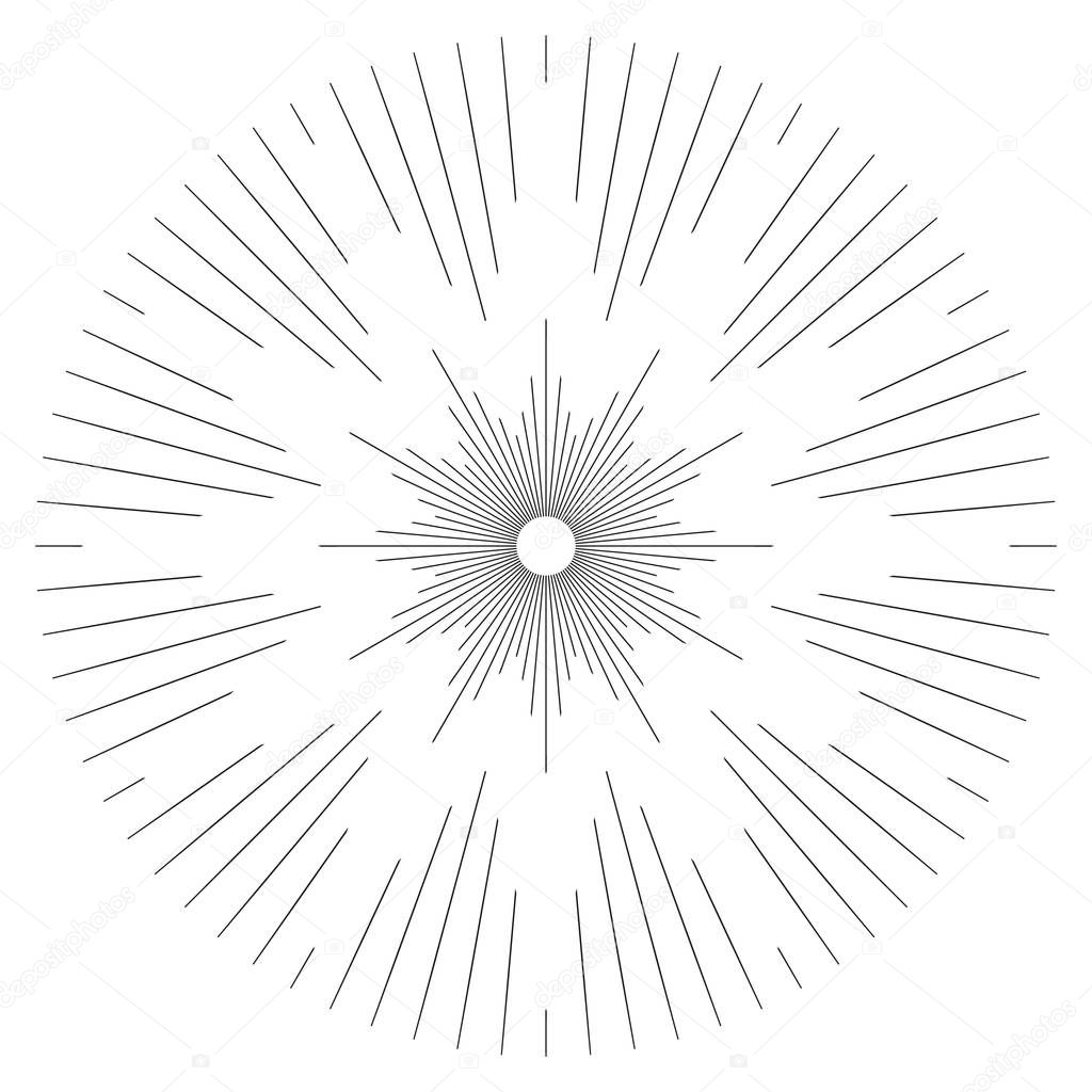 Trendy cool design element monochrome sunburst, starburst, bursting rays