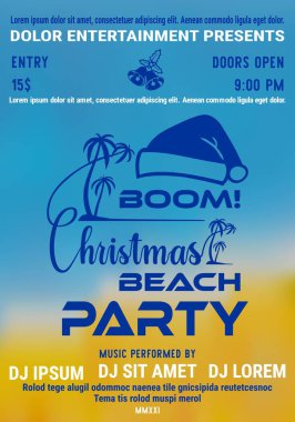 Palmiye ve santas şapka ile plaj afiş veya el ilanı şablonu Noel partisi