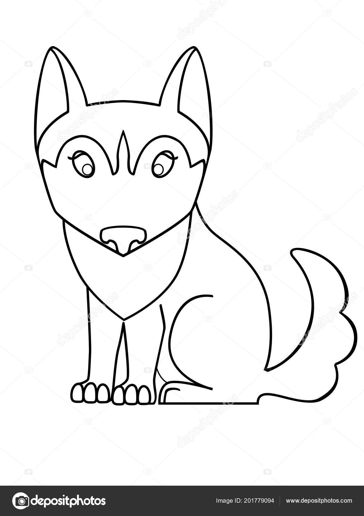 Dog Puppy Husky Cute Puppy Sitting Stylized Husky Puppy Linear
