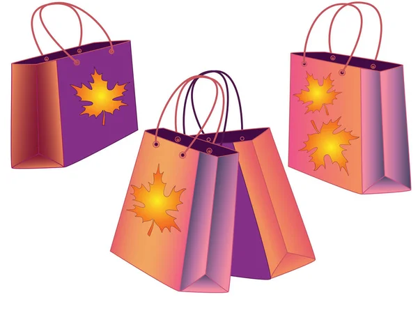 Set Sacs Cadeaux Ensemble Sacs Provisions Automne Sacs Thème Automne — Image vectorielle