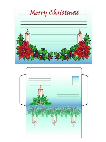 Horizontální Blank Obálky Vánoční Dopis Pohlednici Gratulujeme Veselé Vánoce Šťastný — Stockový vektor