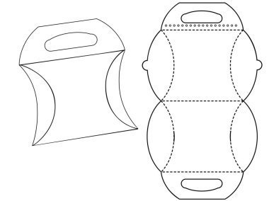 Karton kutu bonbonniere. Paketleme, beyaz arka plan üzerinde izole beyaz karton taşıma kutusu çantası. Kalıp damgalama, tasarımınız için hazır