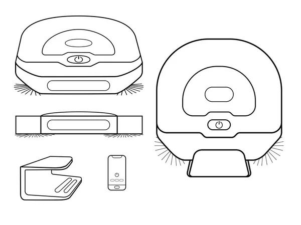 Conjunto Aspiradores Robóticos Aspiradores Diferentes Projeções Bem Como Base Para — Vetor de Stock