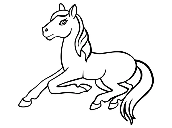 Potro Pequeno Cavalo Imagem Linear Para Colorir Pony Livro Colorir — Vetor de Stock