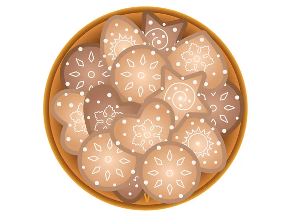 皿の上のクッキー 高貴なアイシングでジンジャーブレッド クッキーは プレート上にプレートに配置されます ハート イースターの卵の形のジンジャーブレッド — ストックベクタ