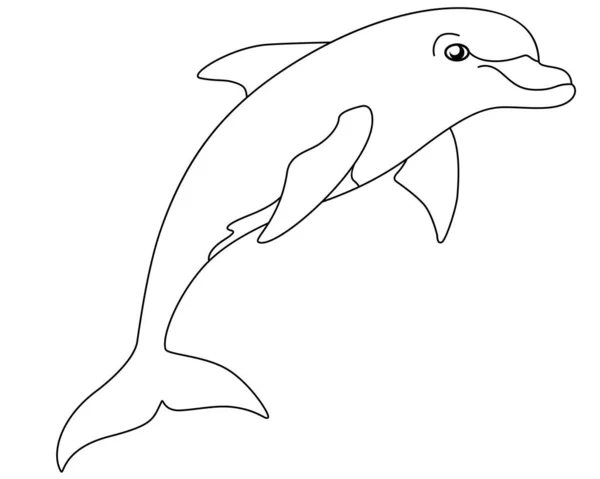 イルカは海洋哺乳類です ボトルノーズイルカ 着色のための線形ベクトル画像 イルカは海の住民です — ストックベクタ