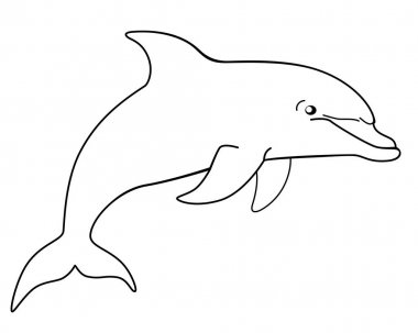 Deniz memelisi yunusu. Komik sevimli yunus sudan atlar. Boyama için doğrusal vektör görüntüsü.