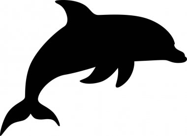 Deniz memelisi yunusu. Komik sevimli yunus sudan atlar. Logo veya işaret için siluet vektör kartı.