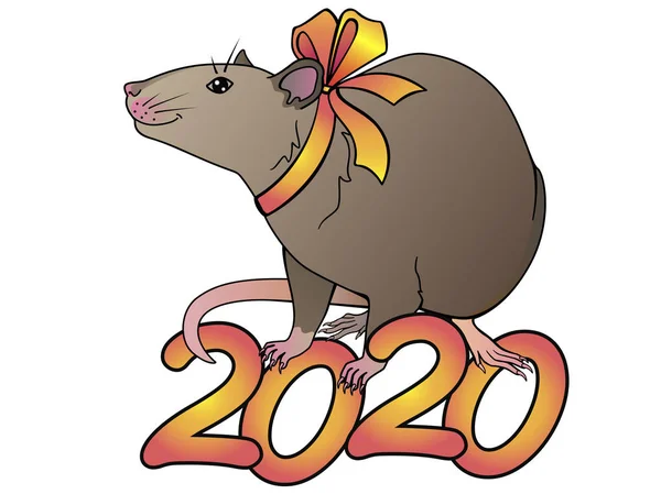 Rata Símbolo 2020 Con Una Cinta Cuello Rata Mascota Linda — Archivo Imágenes Vectoriales