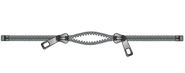 Fermeture Éclair Horizontale Avec Deux Curseurs Légèrement Ajar Fermoir Glissière — Image vectorielle