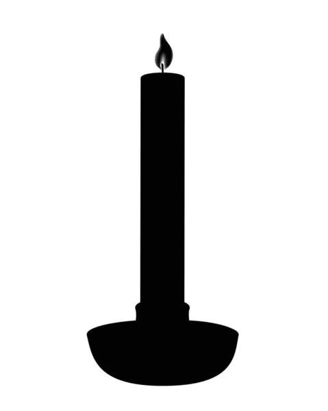 Kaars Een Kandelaar Zwart Silhouet Pictogram Logo Wax Lange Brandende — Stockvector