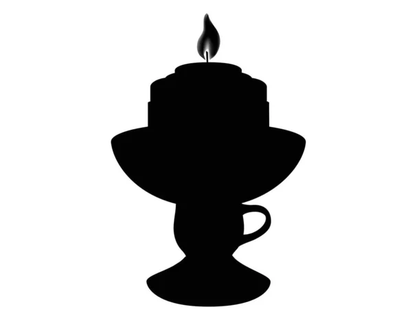 Świeca Świeczniku Czarna Sylwetka Piktogram Lub Logo Świeca Spalania Wosku — Wektor stockowy