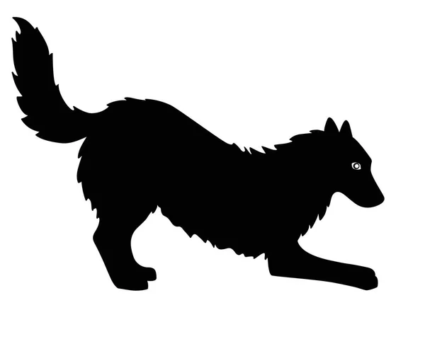 Σιλουέτα Ενός Σκύλου Μεγάλος Τριχωτός Σκύλος Μαύρη Διανυσματική Σιλουέτα Για — Διανυσματικό Αρχείο