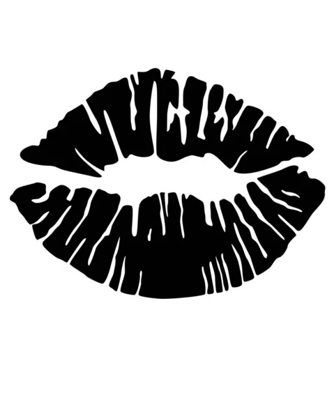 Nadruk Malowanych Warg Czarny Napis Wektorowy Logo Lub Piktogramie Kobiece — Wektor stockowy