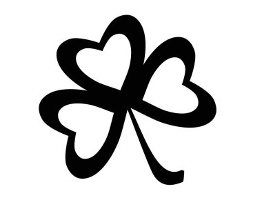 Üç yapraklı bir Yonca. Logo ya da piktogram için siyah beyaz vektör sembolü. Trefolil - kurumsal kimlik için bir siluet, İrlanda ve Aziz Patrick Günü 'nün bir sembolü.