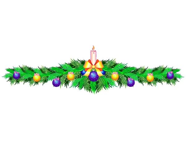 Separatore Banner Biglietto Auguri Decorazione Natale Capodanno Candela Ramo Dell — Vettoriale Stock