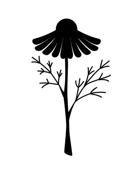 フィールドカモミールブラックシルエット 企業アイデンティティのためのベクトルイラスト 薬用カモミール 茎と葉 ロゴやピクトグラムのための黒いベクトルシルエット — ストックベクタ