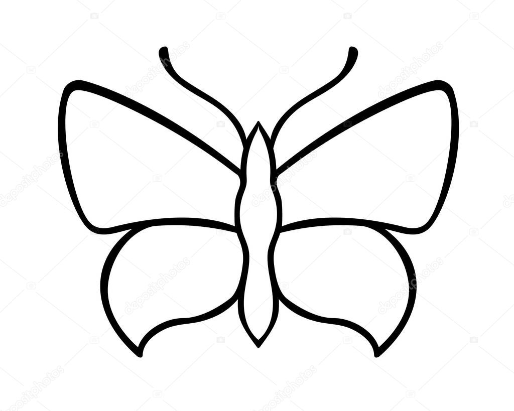 Butterfly - a linear vector template for coloring or cutting. Contour Butterfly Pattern. Outline.