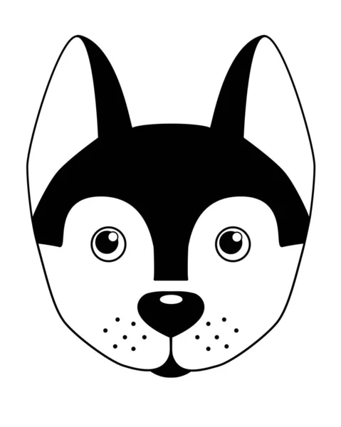 Husky Κουτάβι Διάνυσμα Μαύρο Και Άσπρο Εικονογράφηση Κεφάλι Σκύλου Χαριτωμένη — Διανυσματικό Αρχείο