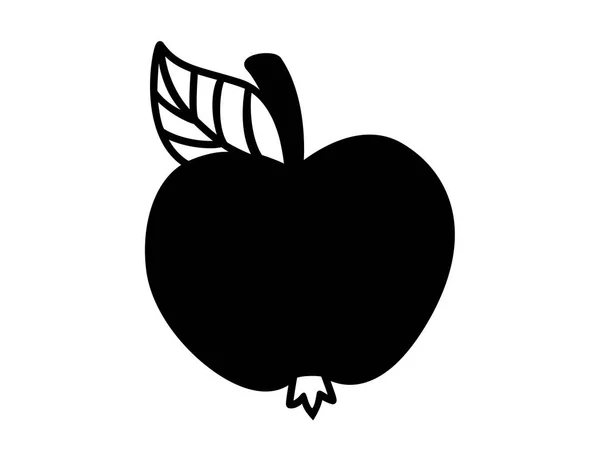 Manzana Con Hoja Mango Silueta Vectorial Negra Para Pictograma Logotipo — Vector de stock