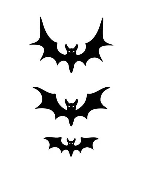 Morcegos Silhueta Vetorial Preta Three Bats Conjunto Halloween Fases Voo — Vetor de Stock