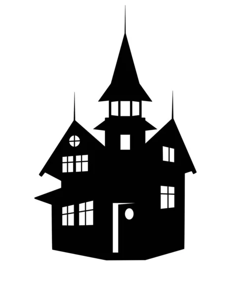 Mansion Con Torre Silhouette Vettoriale Nera Illustrazione Halloween Casa Grande — Vettoriale Stock