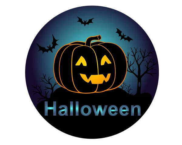Citrouille Halloween Sur Fond Ciel Nocturne Avec Des Chauves Souris — Image vectorielle