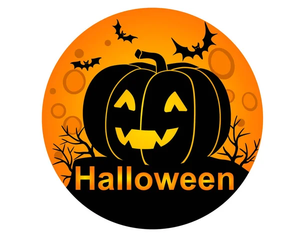 Calabaza Halloween Con Una Cara Aterradora Linterna Jack Fondo Luna — Vector de stock