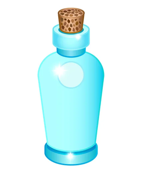 Голубая Стеклянная Бутылка Натуральной Пробкой Векторная Полноцветная Иллюстрация Винтажная Стеклянная — стоковый вектор