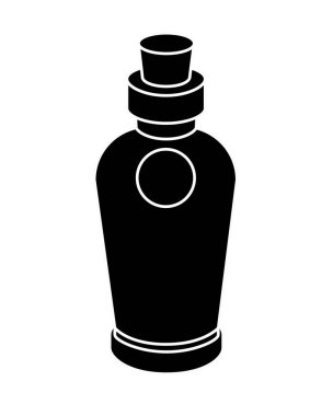 Mantarlı şirin bir şişe. Piktogram veya logo için siyah vektör silueti. Küçük şişe tıpa ile kapatılmış - simge ya da simge.