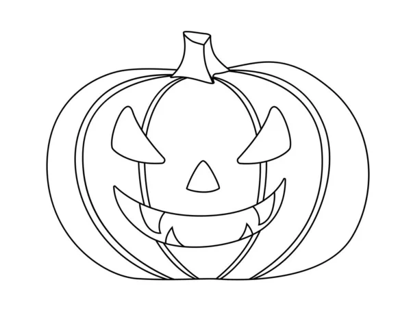 Abóbora Halloween Com Cara Cortada Ilustração Linear Vetor Coloração Abóbora — Vetor de Stock