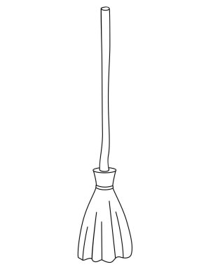 Süpürge - boyama için vektör doğrusal resim. Cadının süpürgesi boyama kitabı için bir elementtir. Özet geç. Cadılar Bayramı çizimi.