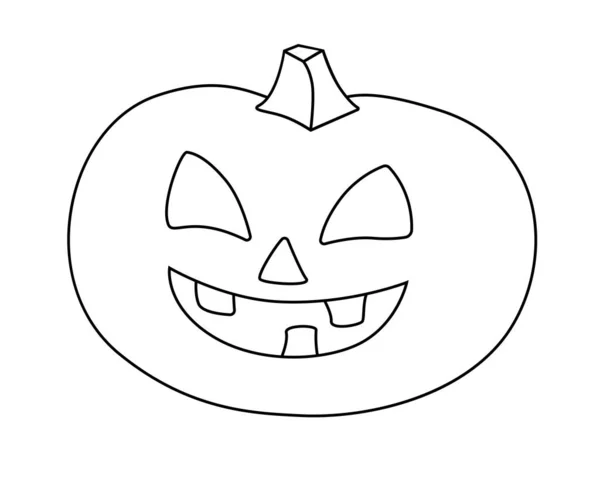 Kürbis Mit Ausgeschnittenem Gesicht Vektorlineare Illustration Zum Ausmalen Jack Lantern — Stockvektor