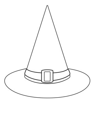Cadı şapkası - boyama için vektör doğrusal çizim. Cadının şapkası boyama kitabı için bir elementtir. Özet geç. Cadılar Bayramı çizimi.