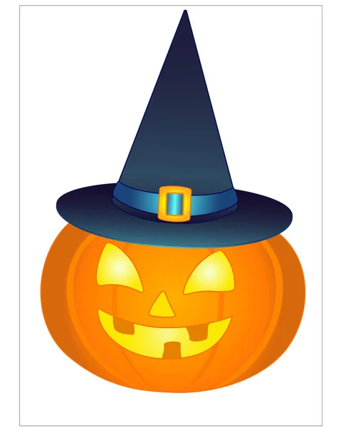 Citrouille Halloween Dans Chapeau Sorcière Une Illustration Couleur Sur Thème — Image vectorielle