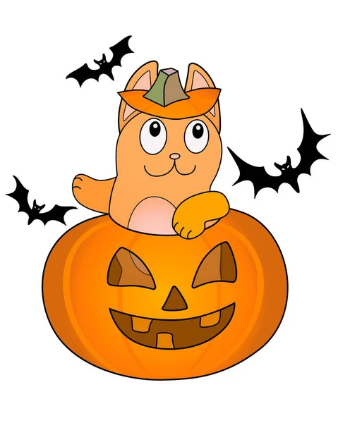 Cat Célèbre Halloween Illustration Couleur Stock Imprimer Avec Chat Roux — Image vectorielle