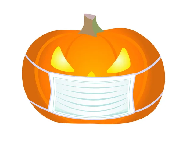 Calabaza Halloween Una Máscara Médica Ilustración Stock Todo Color Ilustración — Vector de stock