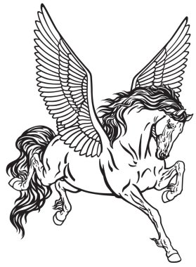 Pegasus mythological winged horse . Black and white tattoo vector clipart