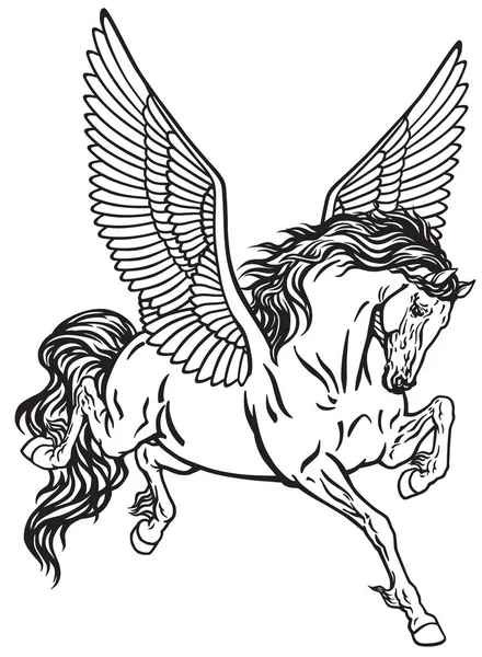 Pegaso Mitologico Cavallo Alato Vettore Del Tatuaggio Bianco Nero — Vettoriale Stock