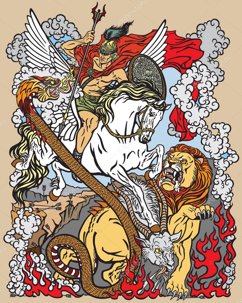 según la mitología griega antigua el héroe Bellerophon o Bellerophontes