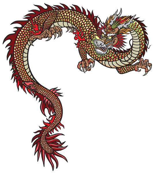 Doğu Dragon Dövme Stil Vektör Çizim Üzerinde Beyaz Izole — Stok Vektör
