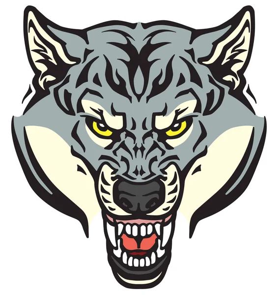 Hoofd Van Boze Wolf Tattoo Stijl Vectorillustratie — Stockvector