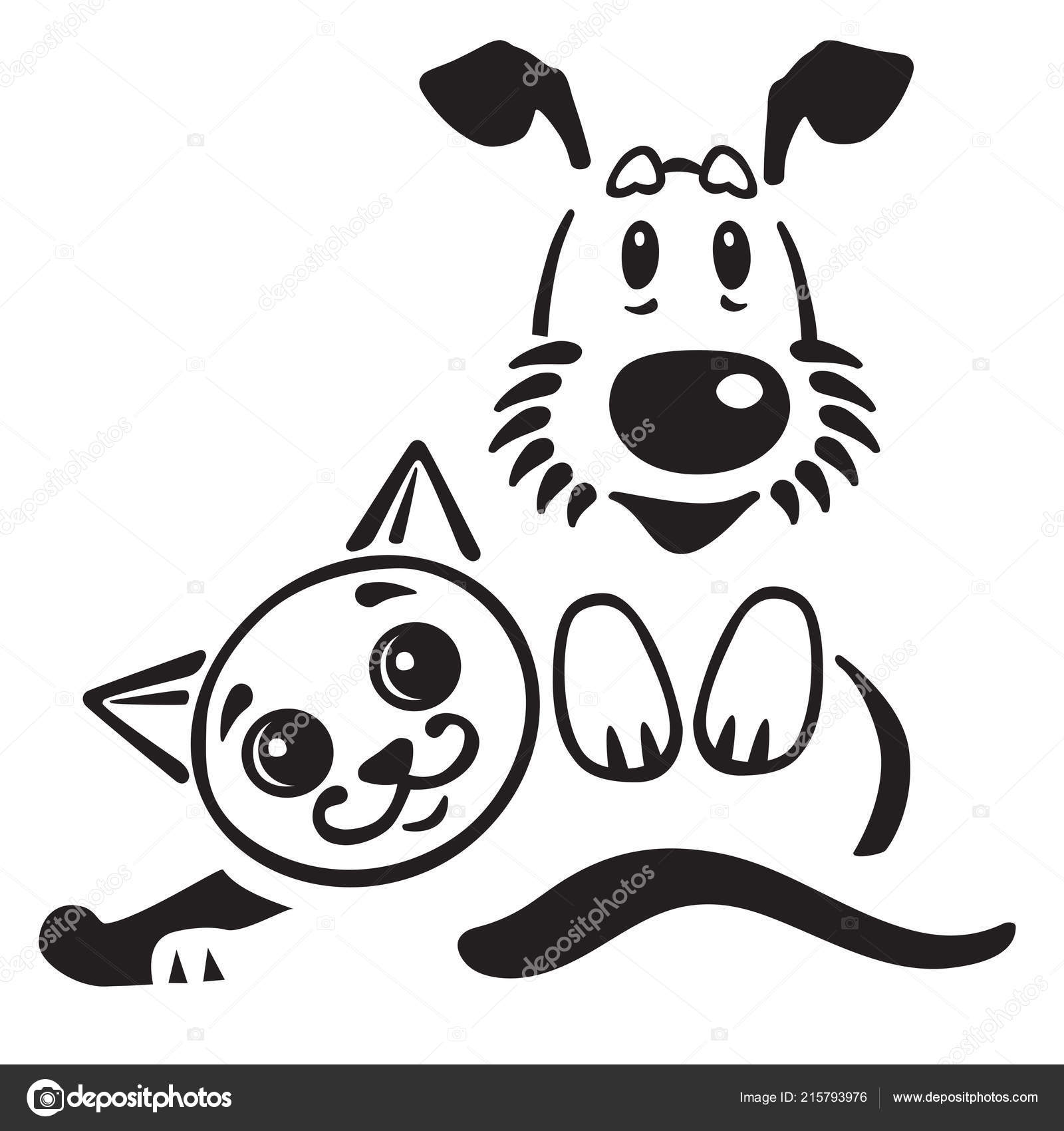 Dessin Animé Chiot Chien Chat Logo Icône Emblème Vecteur