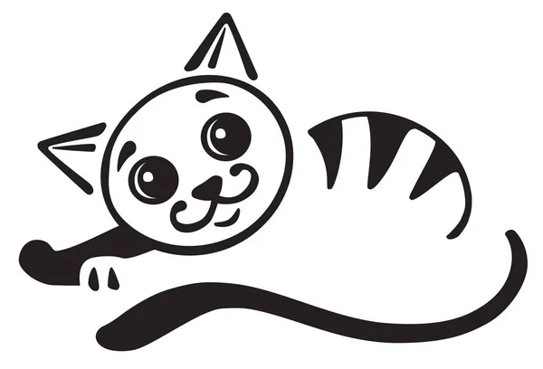 Ícone Gato Dos Desenhos Animados Logotipo Emblema Vetor Preto Branco — Vetor de Stock