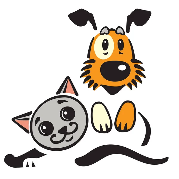 Cartoon Welpen Hund Und Katze Vector Logo Symbol Emblem — Stockvektor